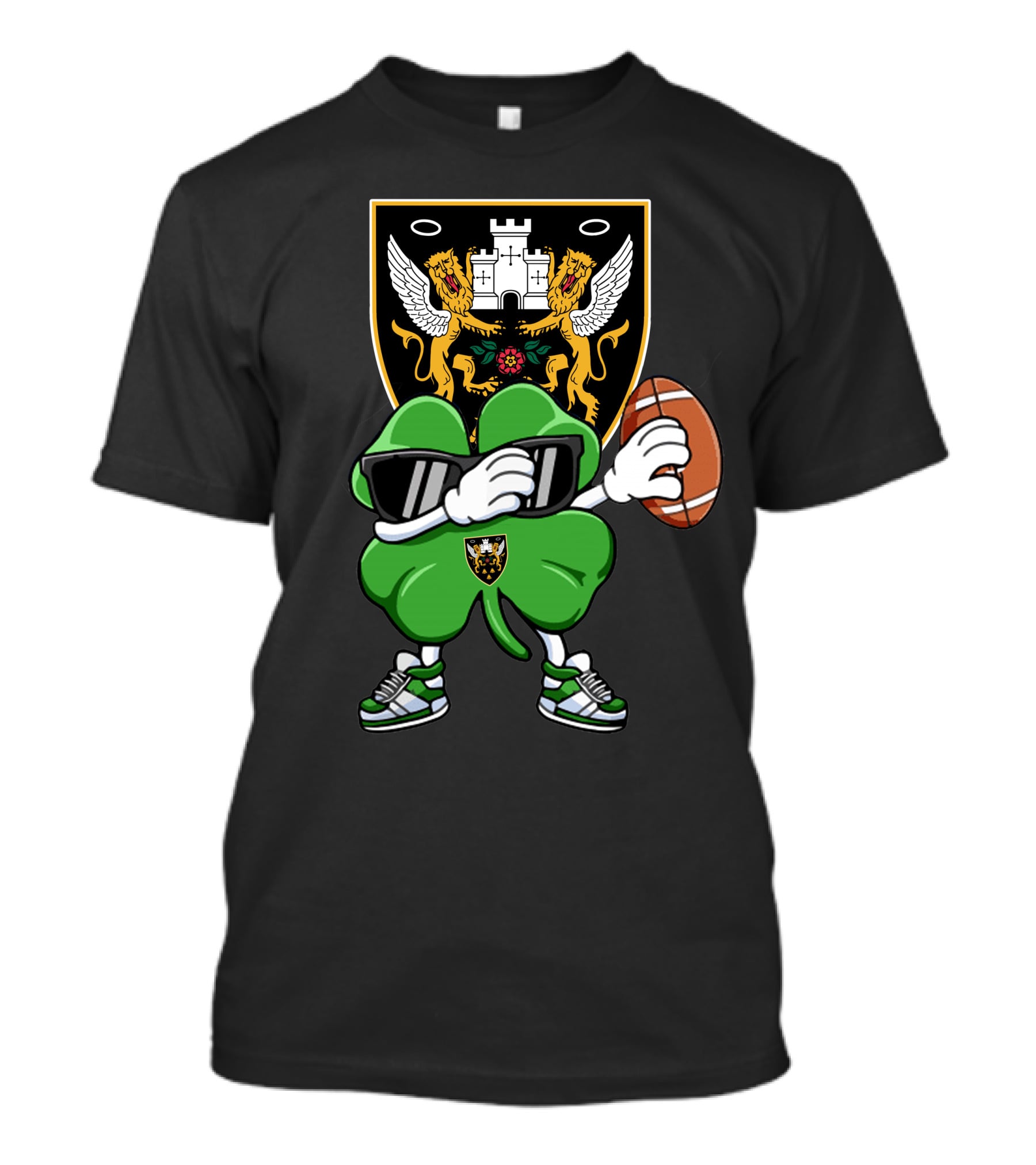 Northampton Saints Crest With Stylized Shamrock And Rugby Ball T-Shirt