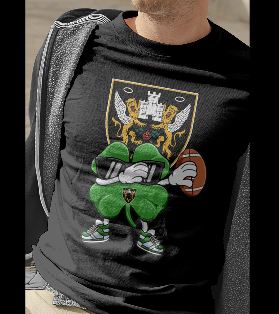 Northampton Saints Crest With Stylized Shamrock And Rugby Ball T-Shirt
