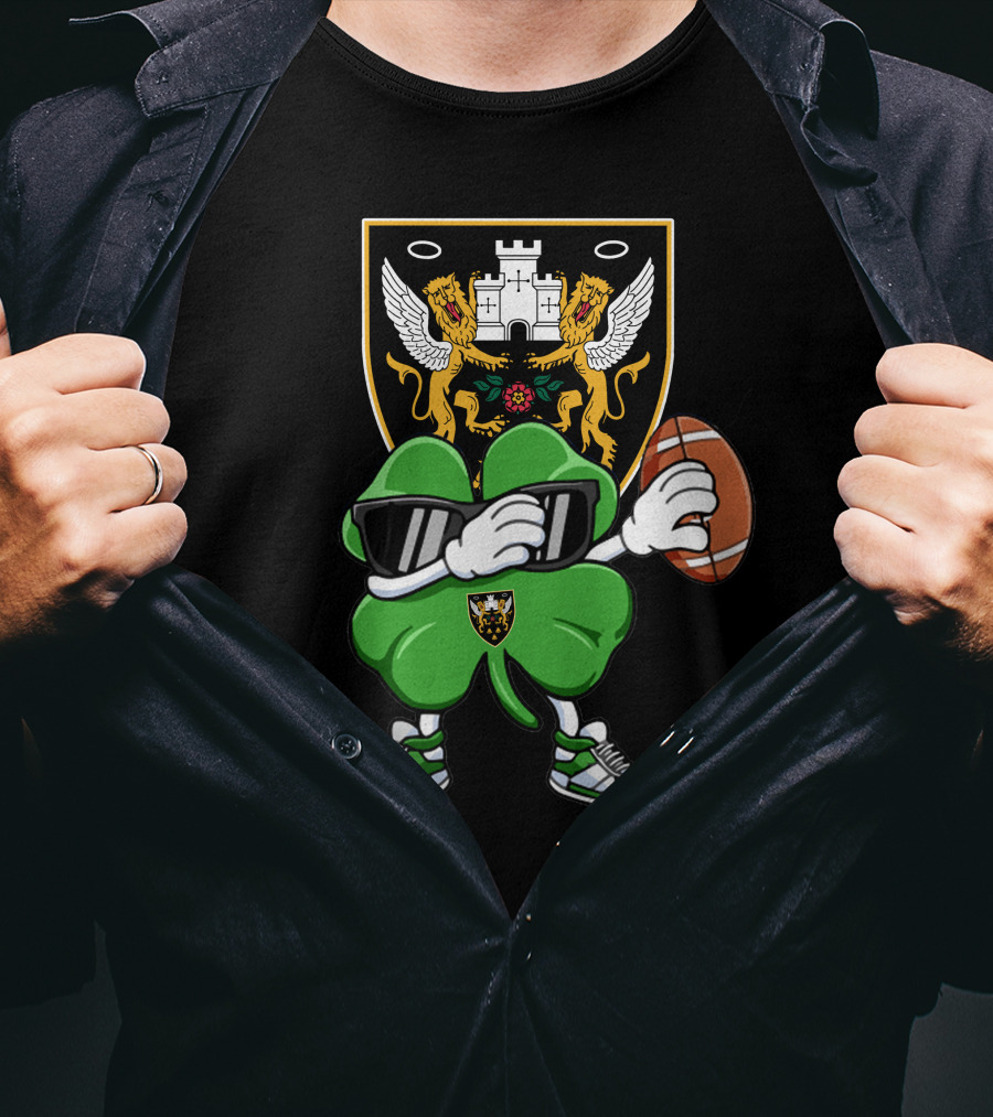 Northampton Saints Crest With Stylized Shamrock And Rugby Ball T-Shirt