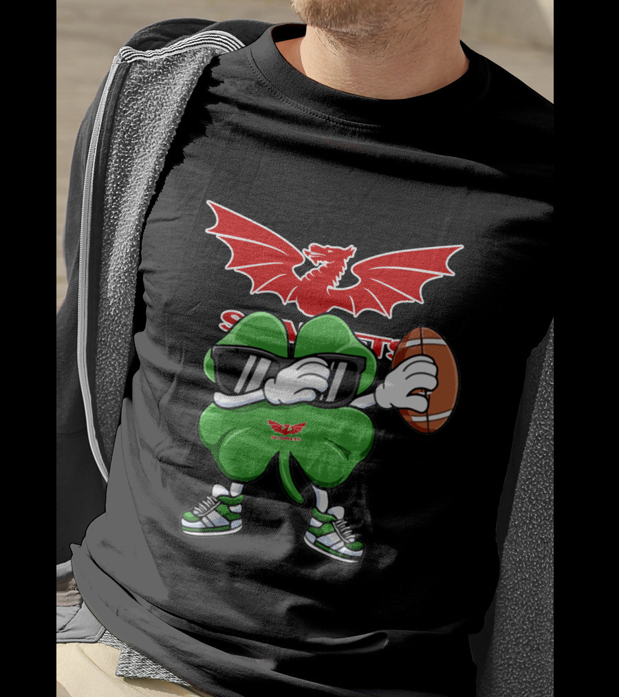 Scarlets Welsh Dragon Clover Football T-Shirt