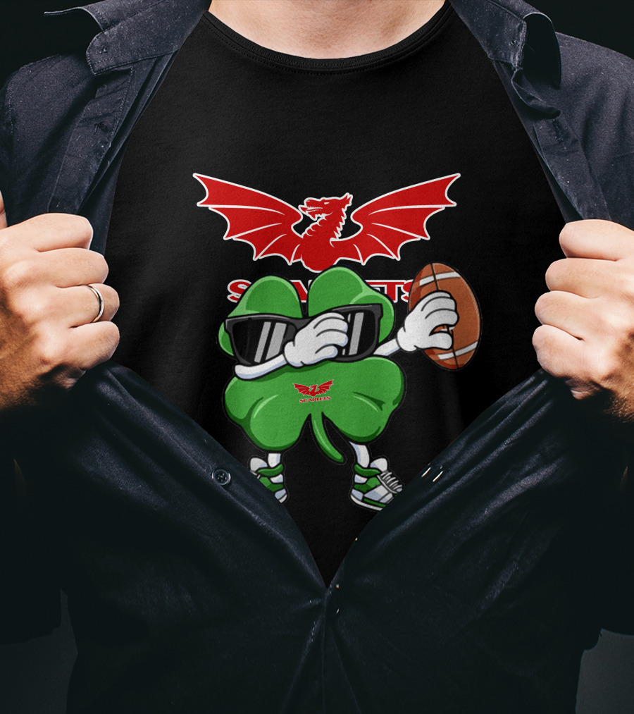 Scarlets Welsh Dragon Clover Football T-Shirt