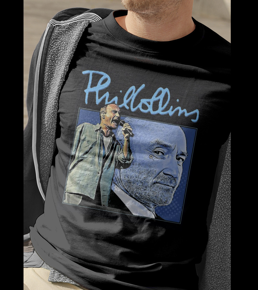 Phil Collins Blue Portrait With Microphone Performance T-Shirt