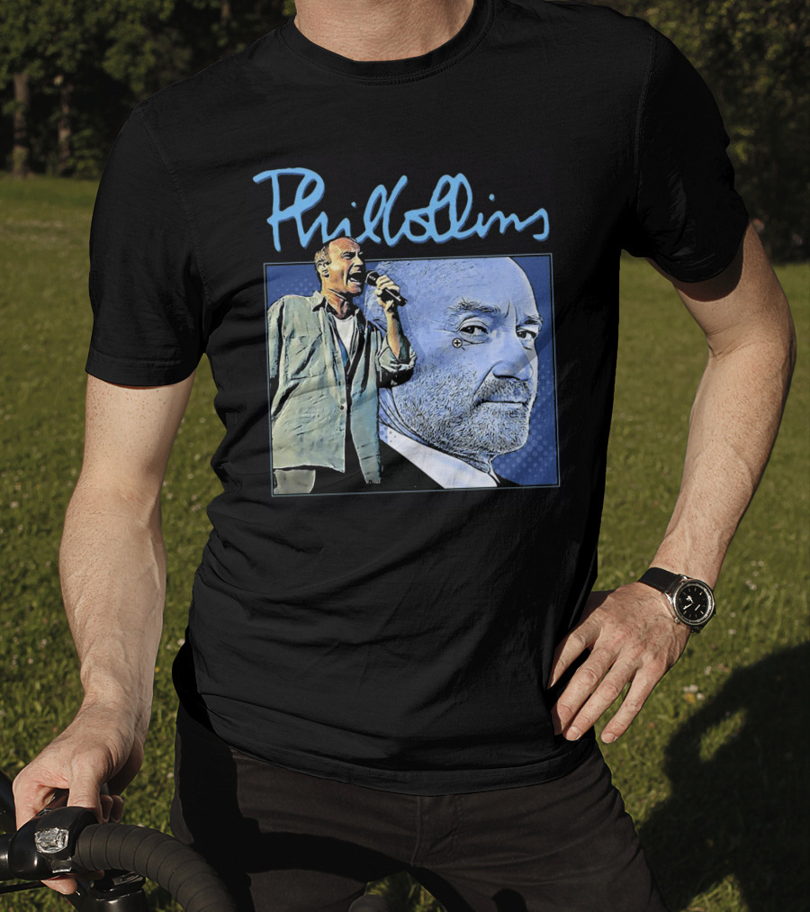 Phil Collins Blue Portrait With Microphone Performance T-Shirt