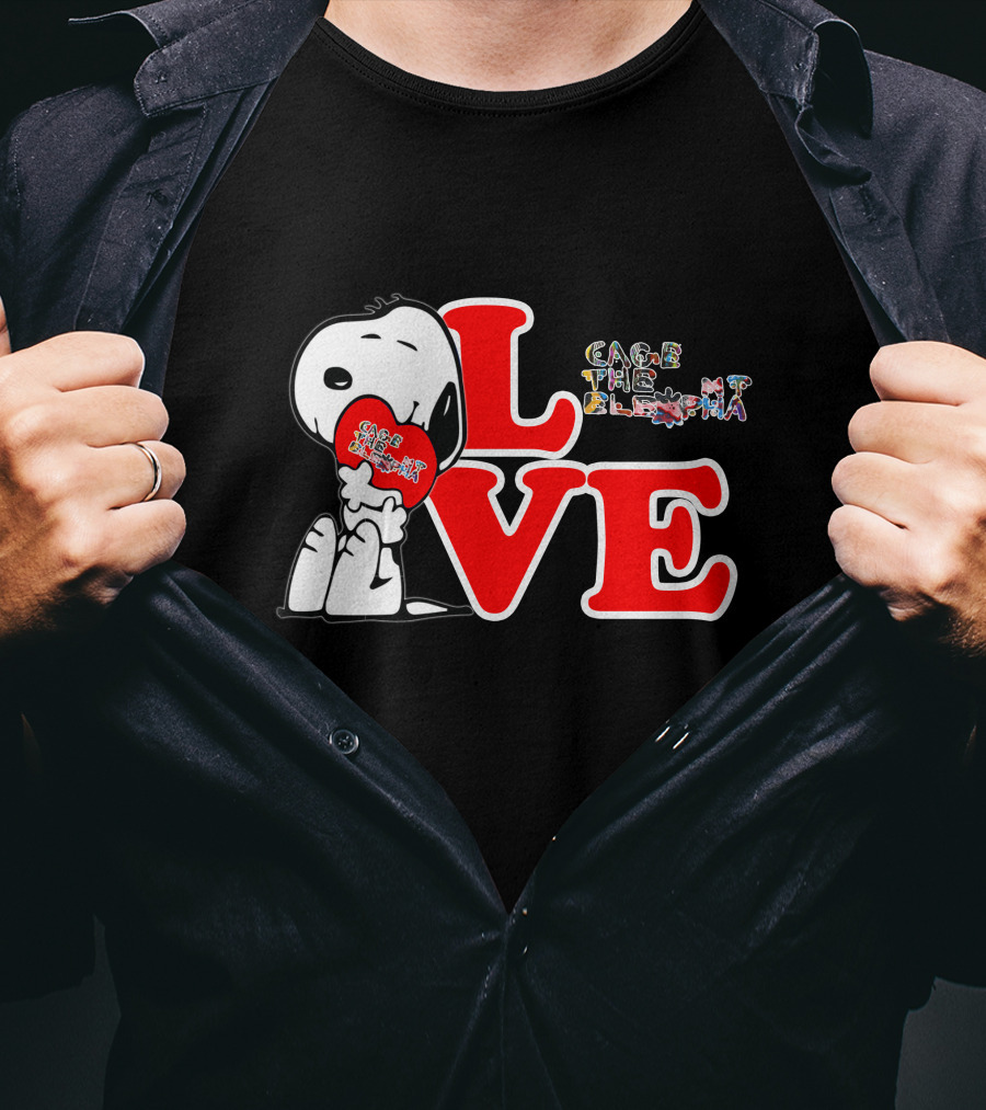 LOVE Snoopy With Cage The Elephant Heart T-Shirt