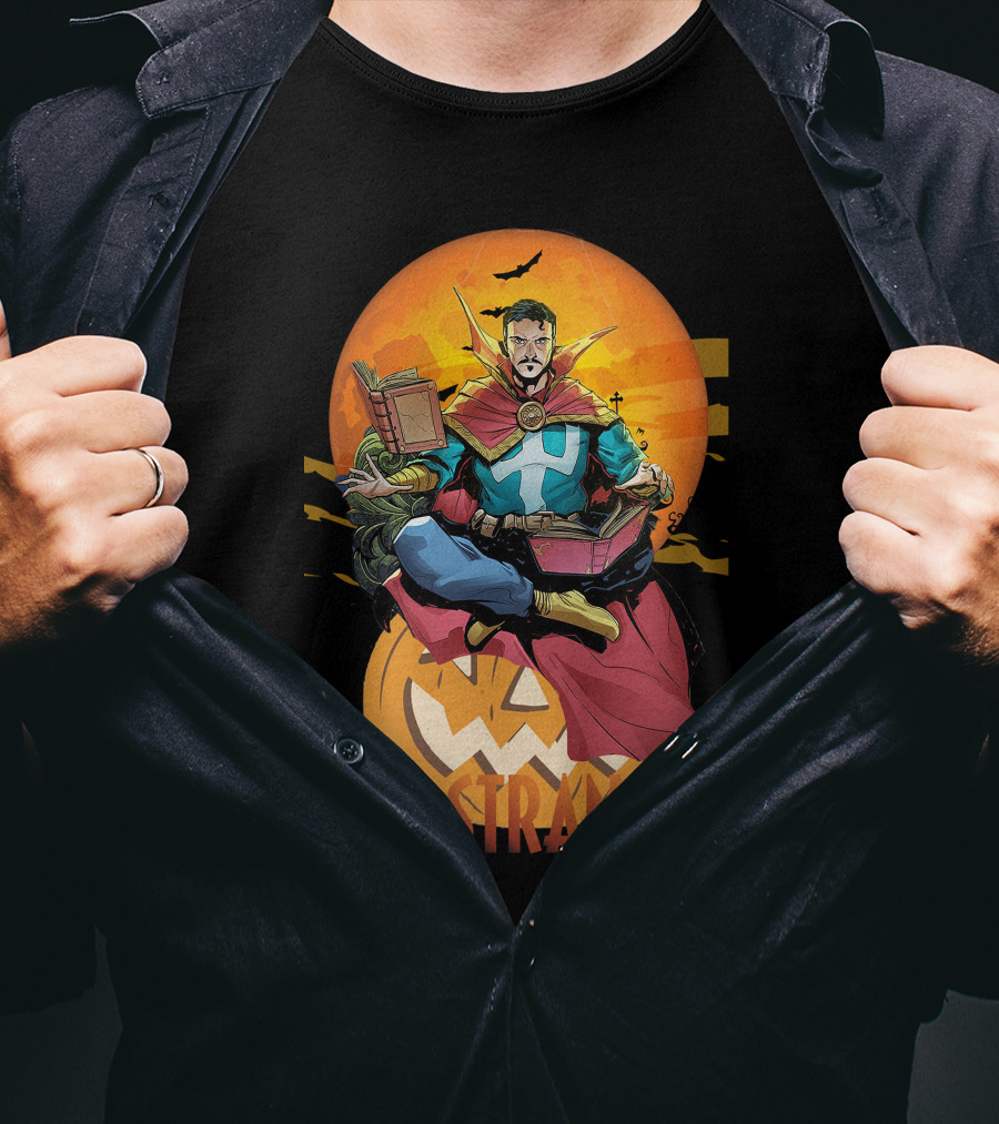 Dr Strange Halloween Comic Art Pumpkin Moon T-Shirt