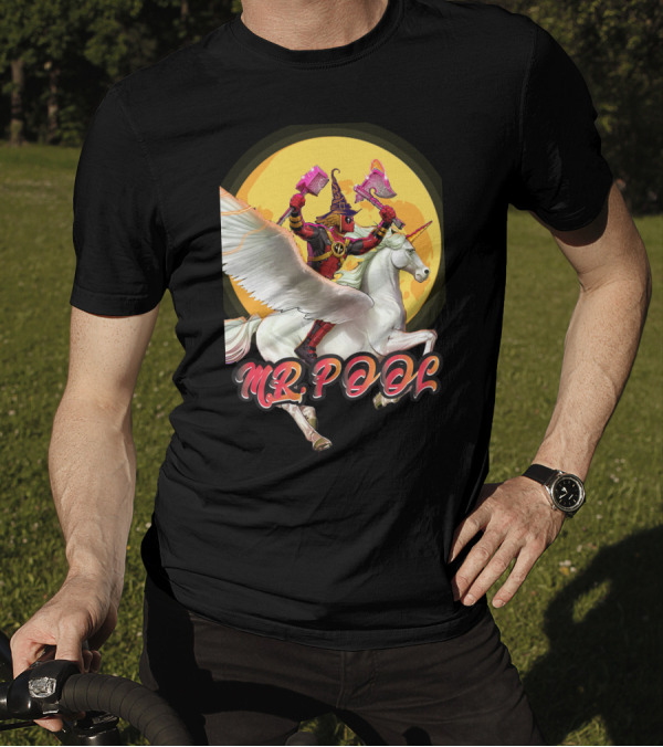 MR POOL Wizard On Unicorn With Pink Axes T-Shirt