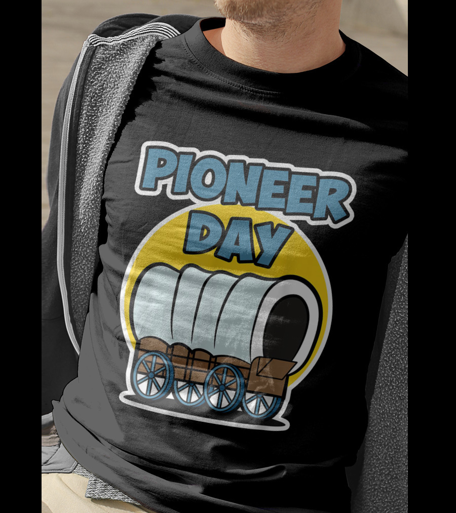 Pioneer Day Covered Wagon Illustration With Bold Lettering T-Shirt