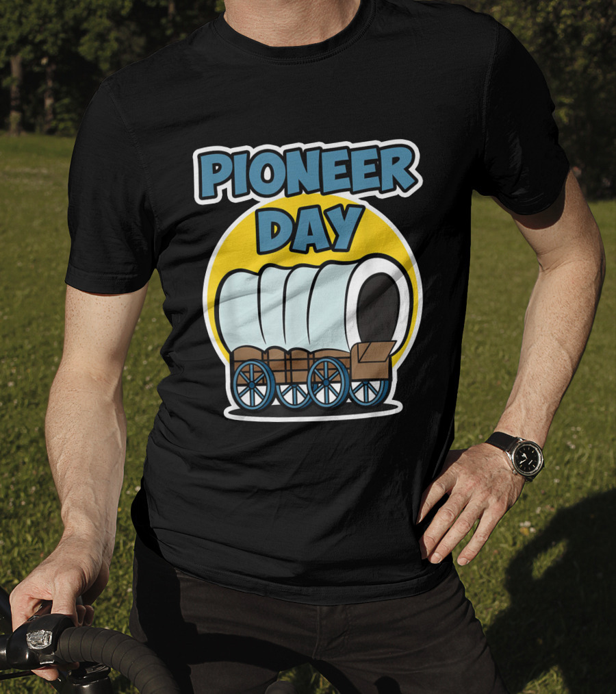 Pioneer Day Covered Wagon Illustration With Bold Lettering T-Shirt