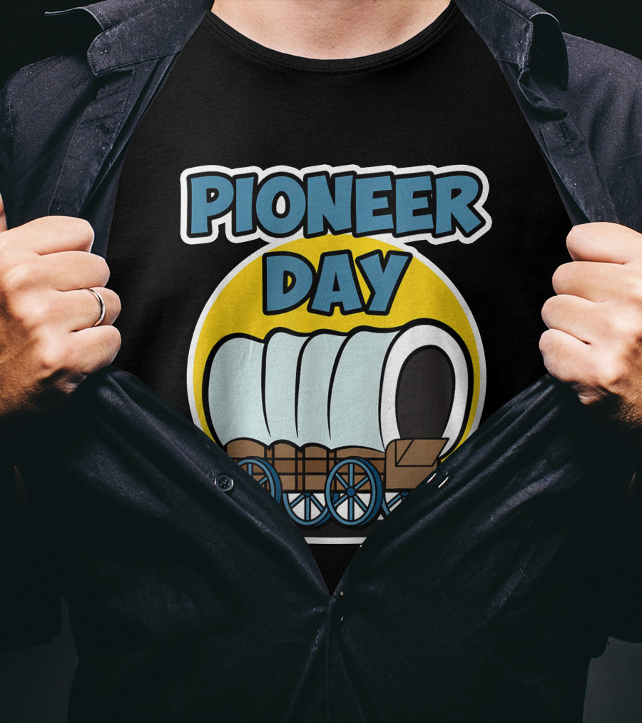 Pioneer Day Covered Wagon Illustration With Bold Lettering T-Shirt