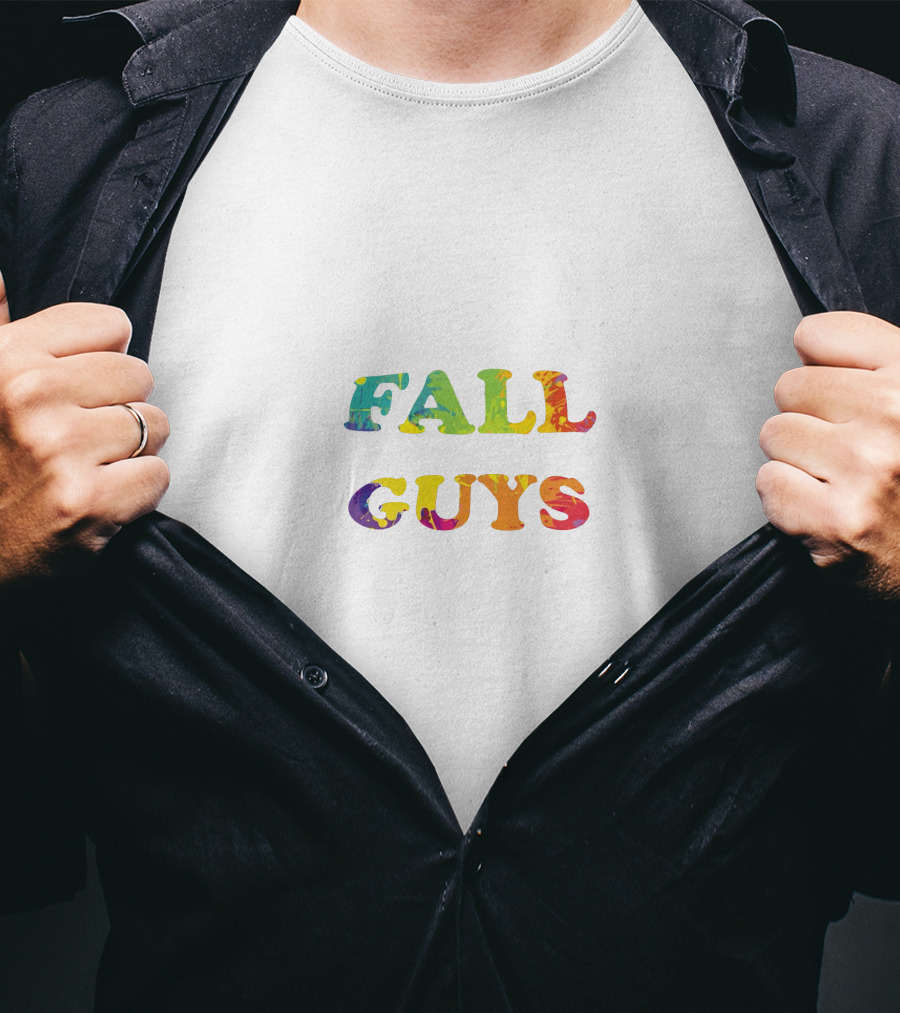 FALL GUYS Colorful Text Logo Rainbow T-Shirt