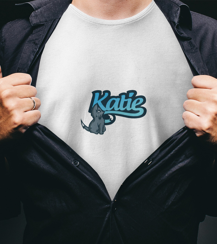 Katie Pup Blue Script T-Shirt