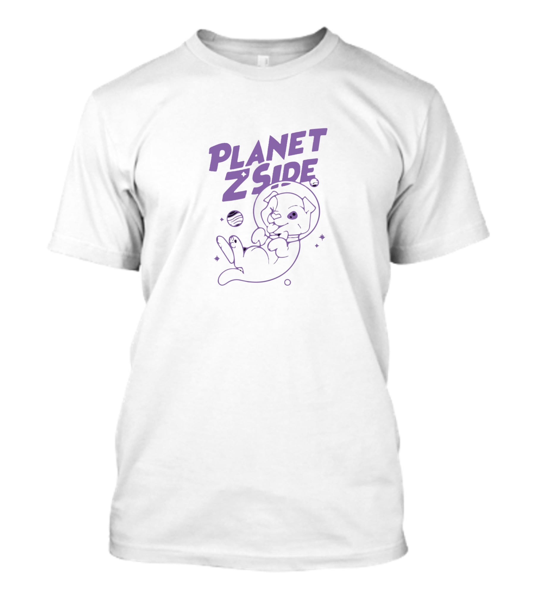 Planet Z Side Purple Astronaut Cat T-Shirt