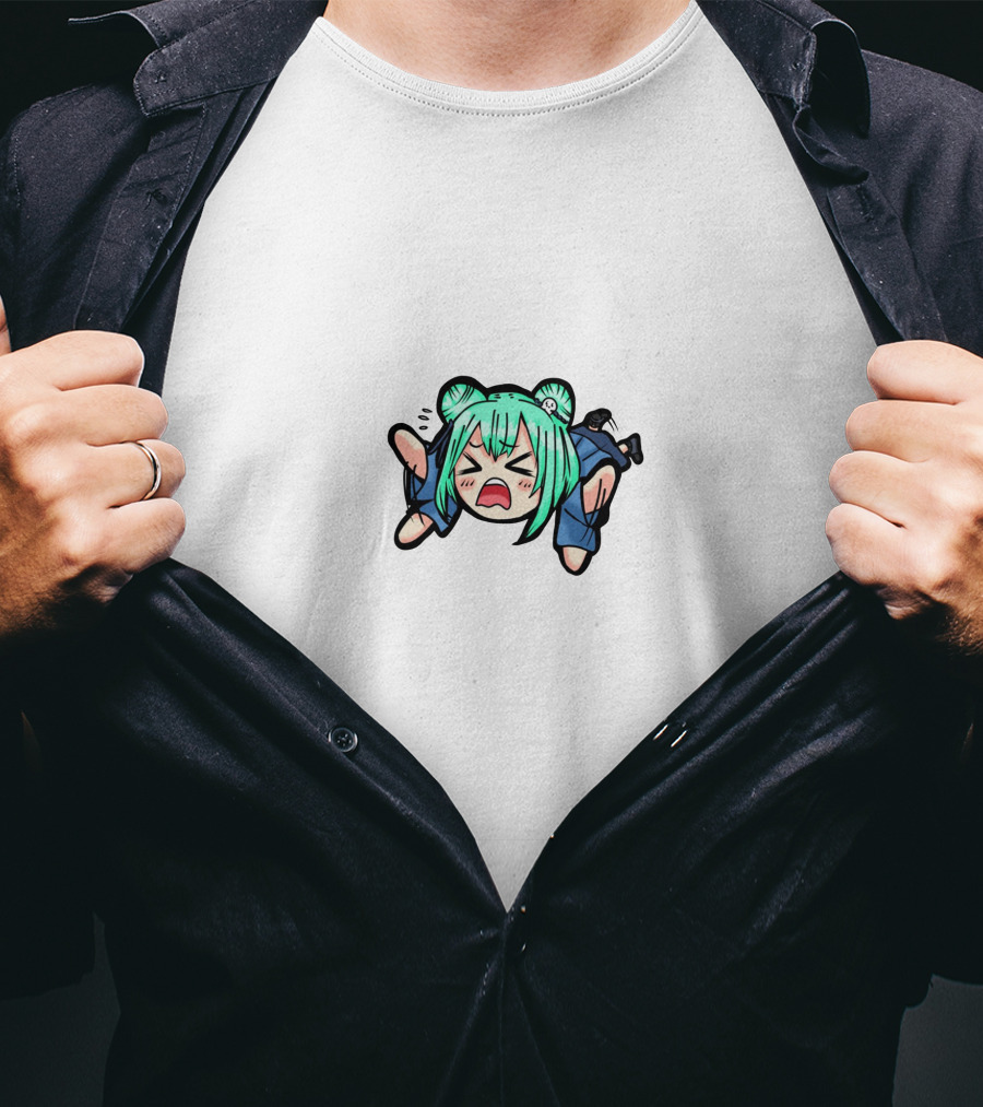 Hololive Green-Haired Anime Character Crying Chibi T-Shirt