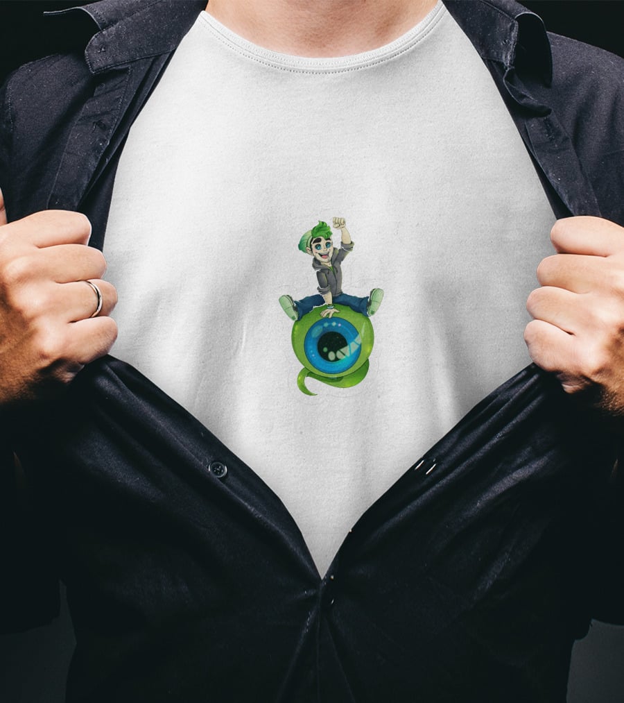 Jacksepticeye Character Riding Green Eye With Green Hair T-Shirt