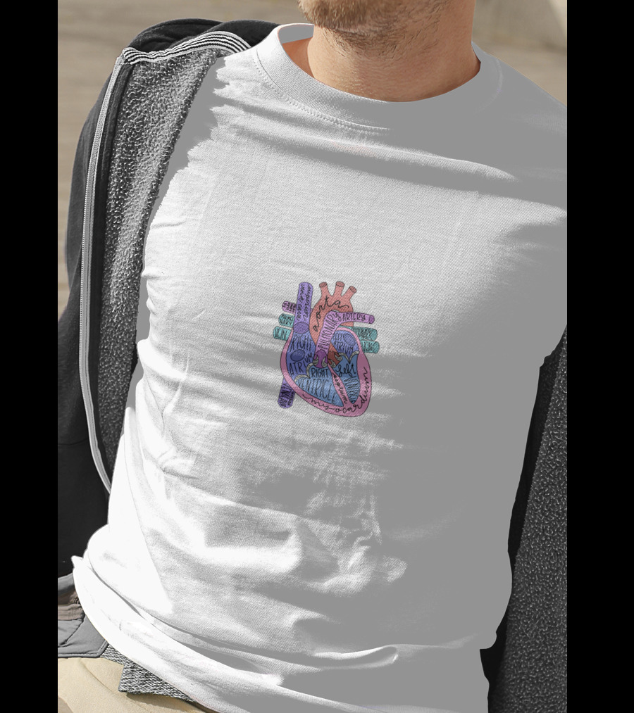 Annotated Human Heart Diagram With Aorta Artery Left Ventricle Right Atrium T-Shirt