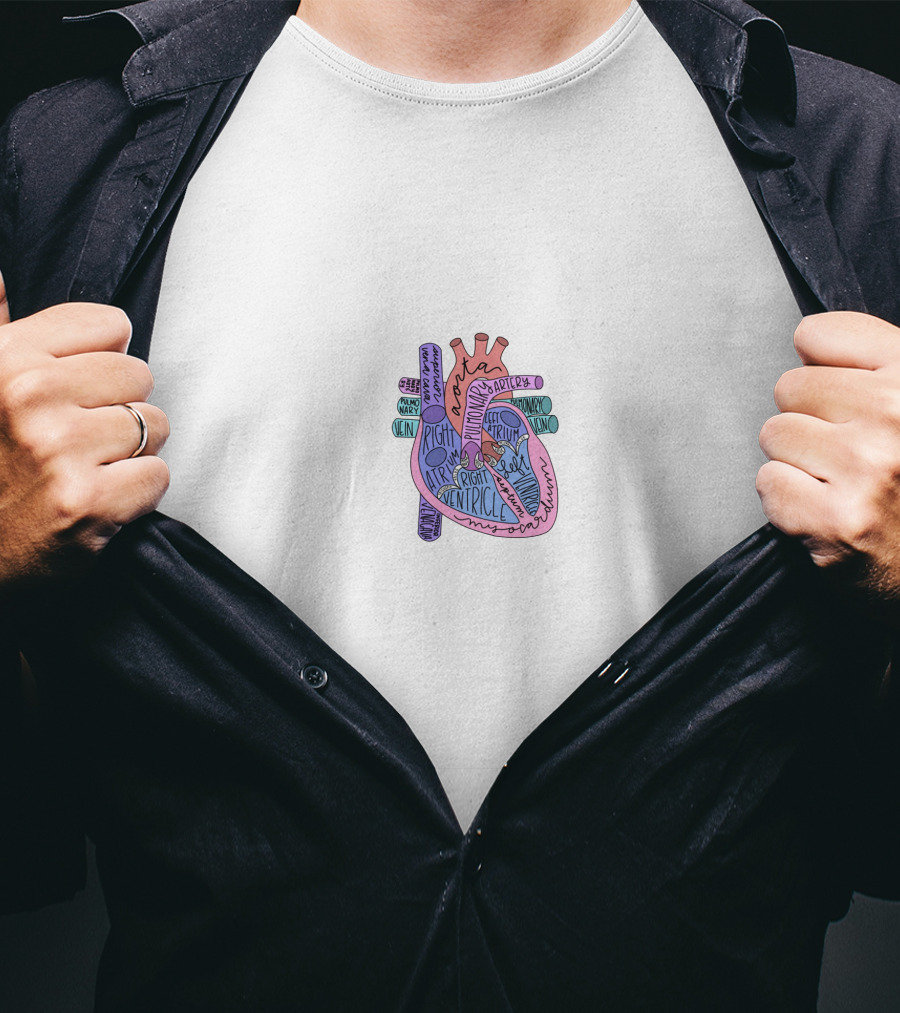 Annotated Human Heart Diagram With Aorta Artery Left Ventricle Right Atrium T-Shirt