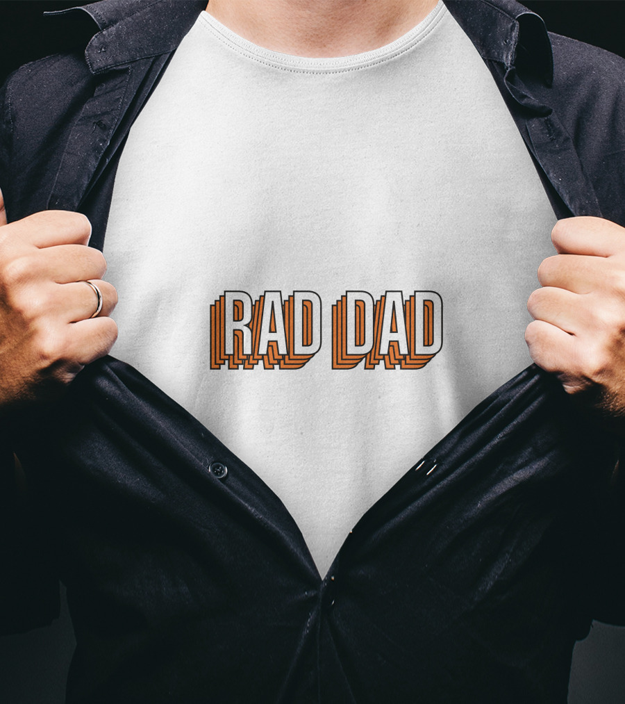 RAD DAD Layered 3D Text With Orange Outline T-Shirt