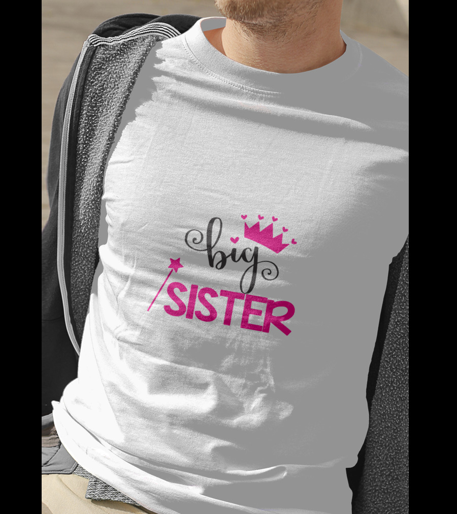 Big Sister Princess Crown Wand Hearts T-Shirt