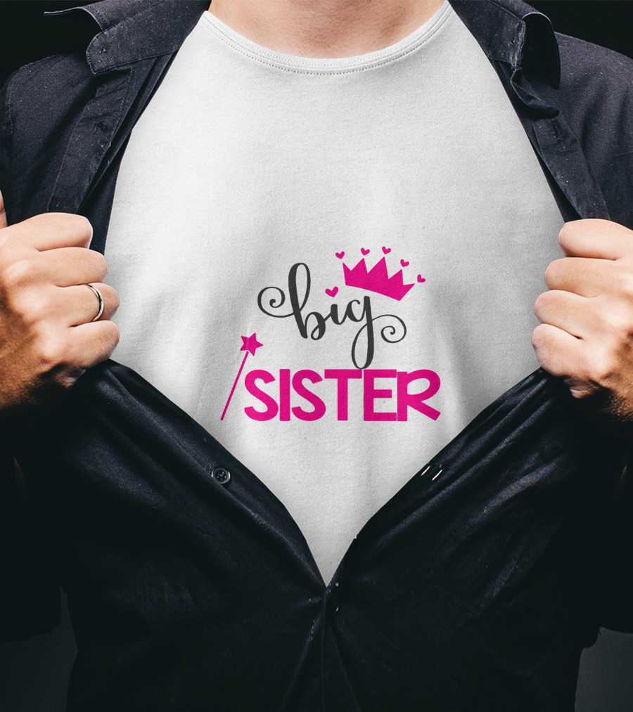 Big Sister Princess Crown Wand Hearts T-Shirt