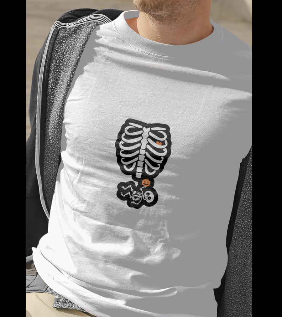 Halloween Maternity Skeleton Baby Pumpkin Ribcage T-Shirt