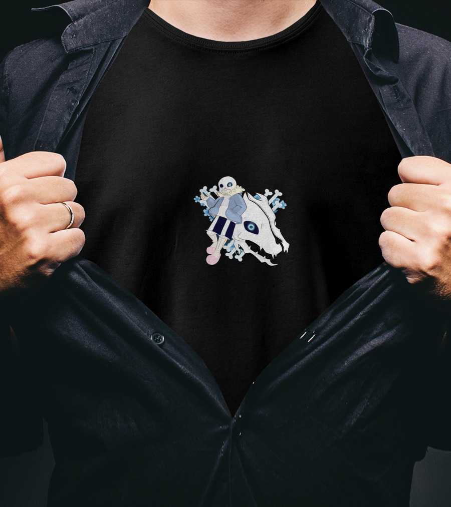 Undertale Sans With Gaster Blaster And Blue Bones T-Shirt