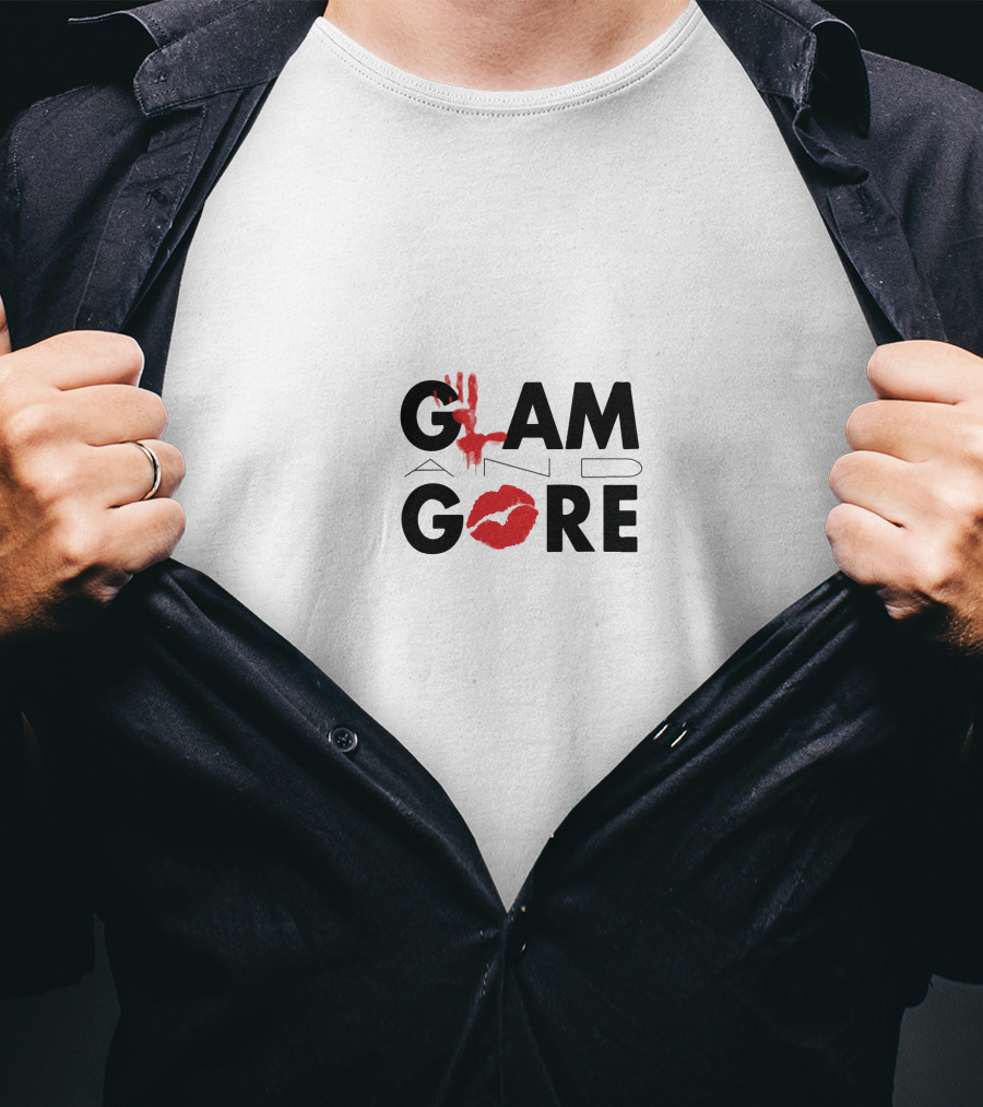GLAM AND GORE Red Lip Print And Bloody Handprint T-Shirt