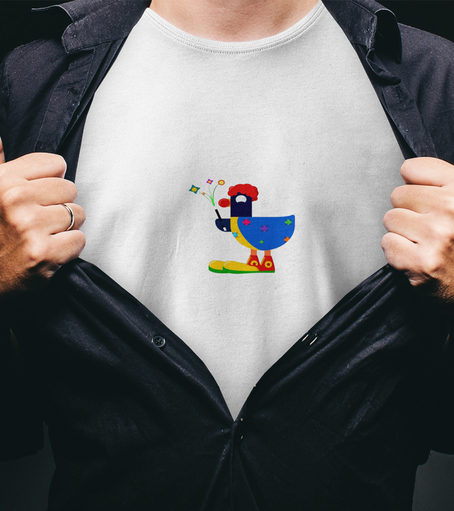 Kurzgesagt Space Clown Bird With Star Wand And Colorful T-Shirt
