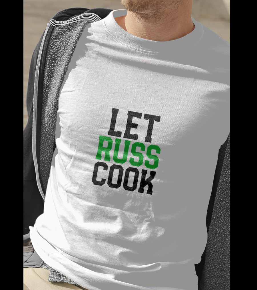 Let Russ Cook Bold Lettering Black Green Text T-Shirt