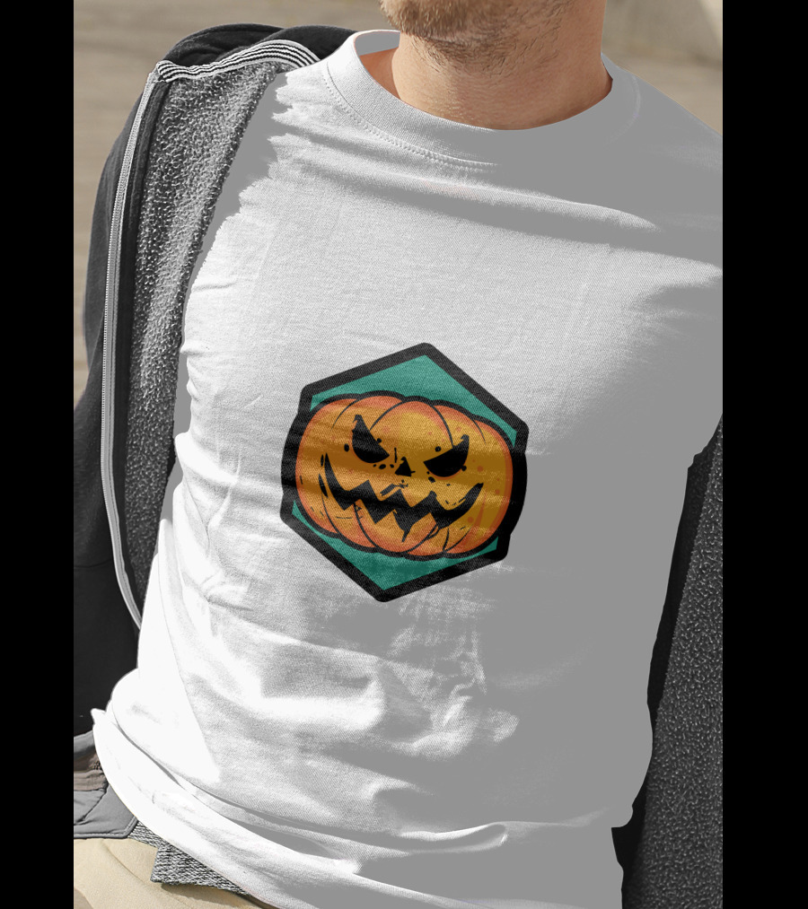 Jack-O'-Lantern Pumpkin Face Hexagon Badge T-Shirt