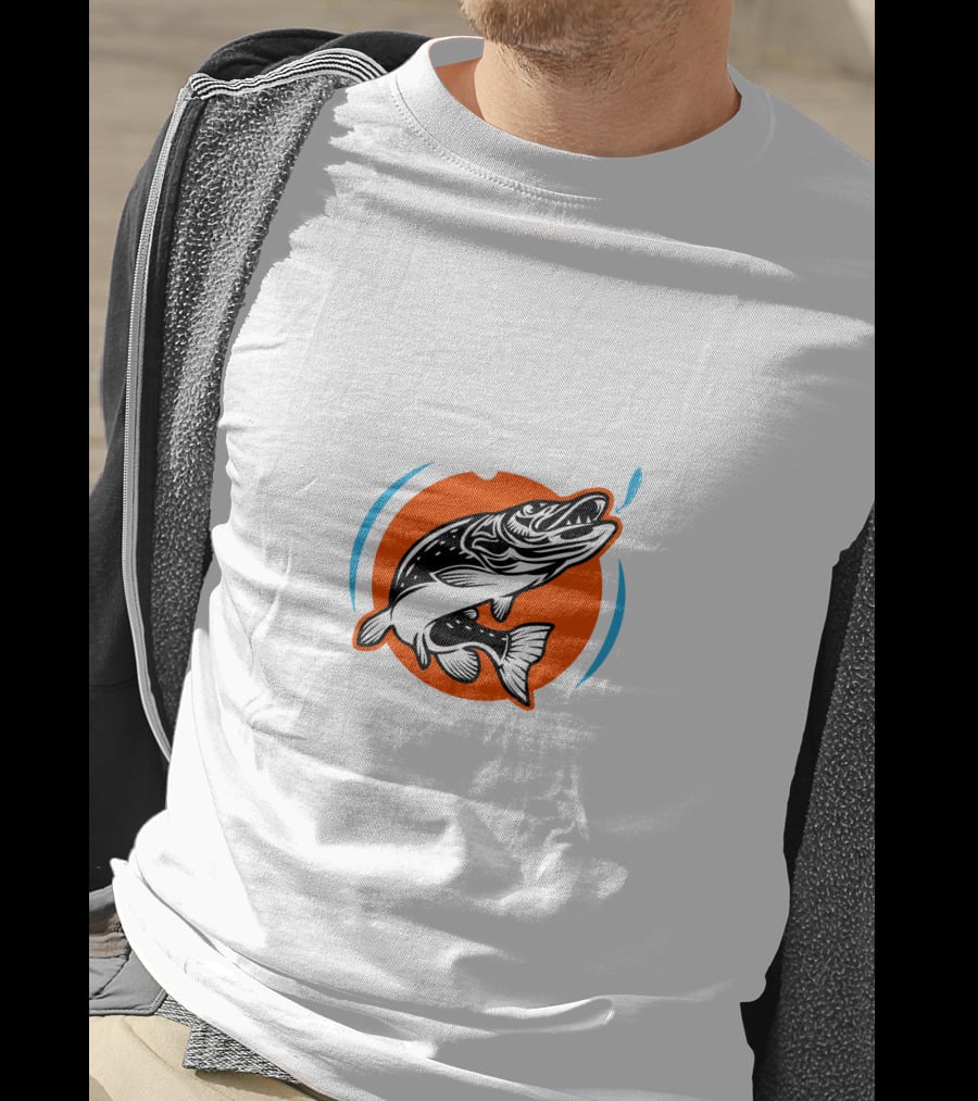 Amoskeag Lake Fish Graphic With Orange And Blue Accents T-Shirt