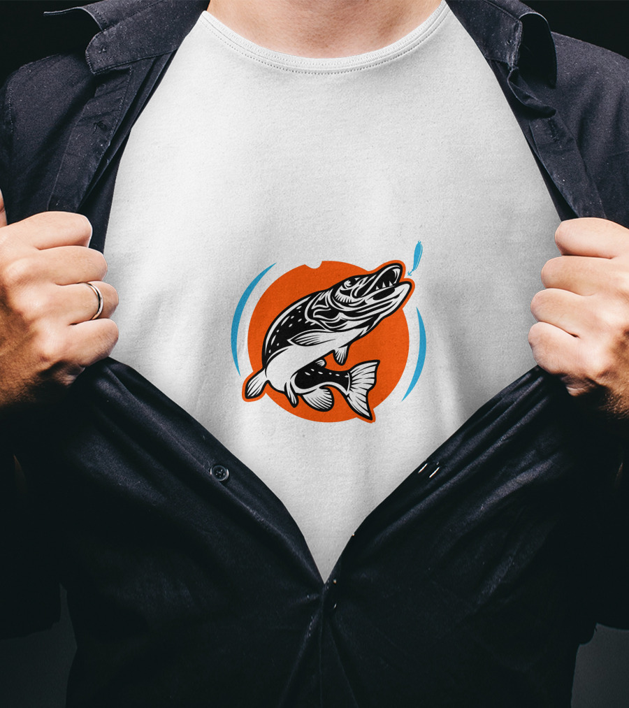 Amoskeag Lake Fish Graphic With Orange And Blue Accents T-Shirt