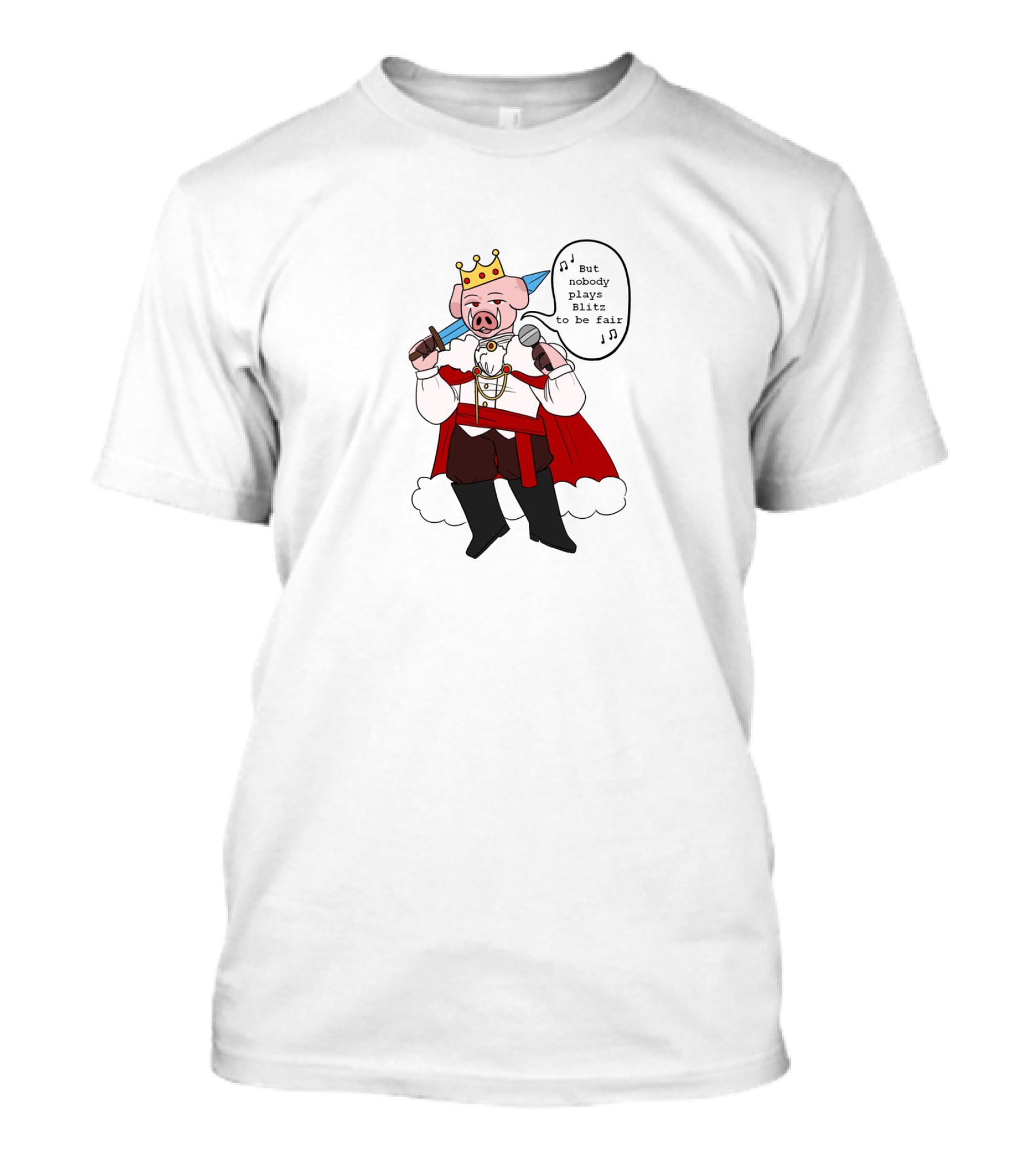 Technoblade King Pig Character With Crown And Red Cape Holding Swords Saying Nobody Plays Like To Be Fair T-Shirt