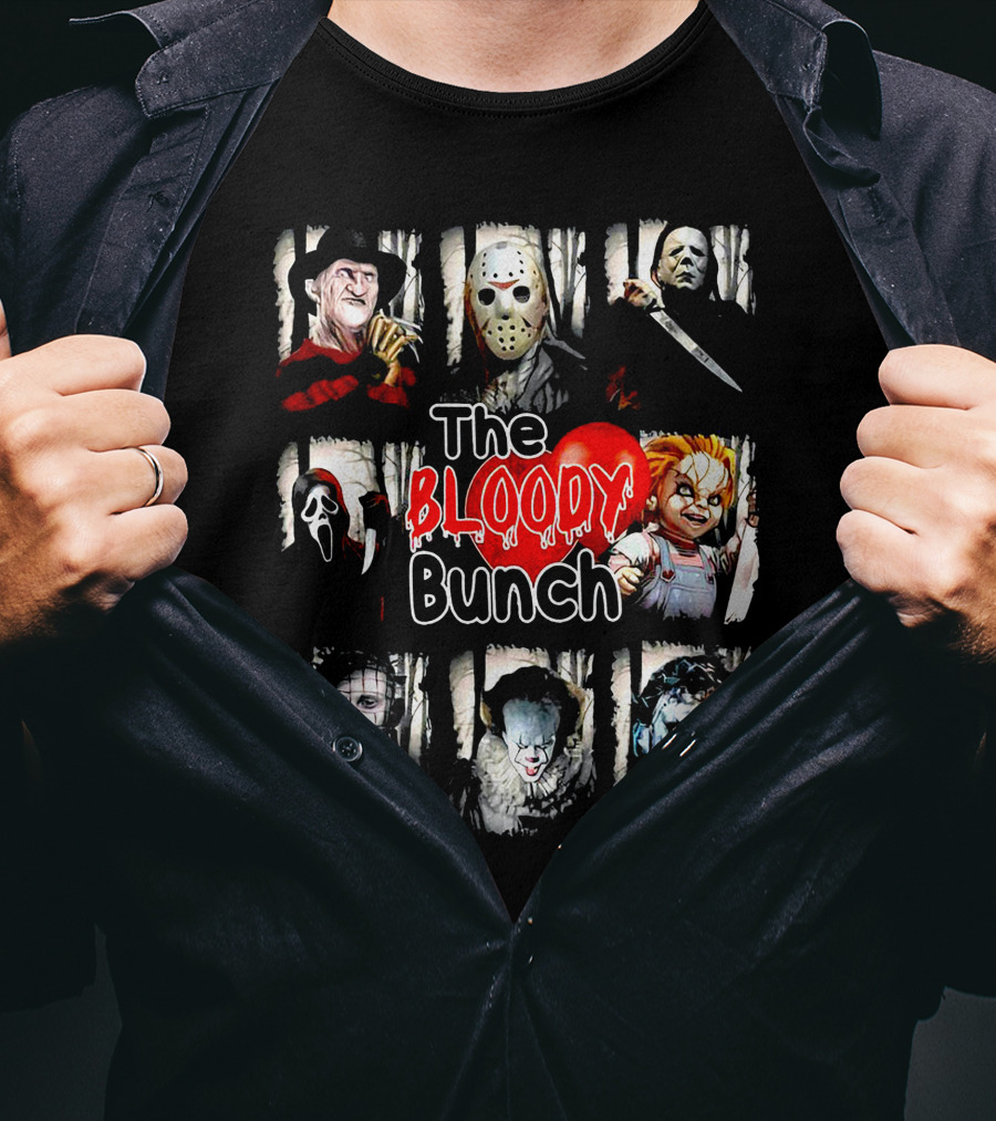 The Bloody Bunch Freddy Jason Michael Ghostface Chucky Pinhead Pennywise Leatherface T-Shirt