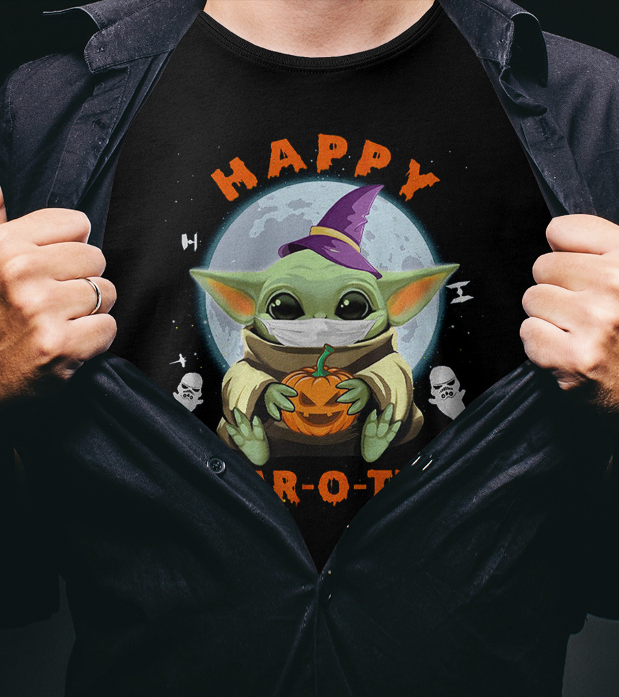 Happy Quar-O-Teen Baby Yoda With Pumpkin And Ghosts T-Shirt