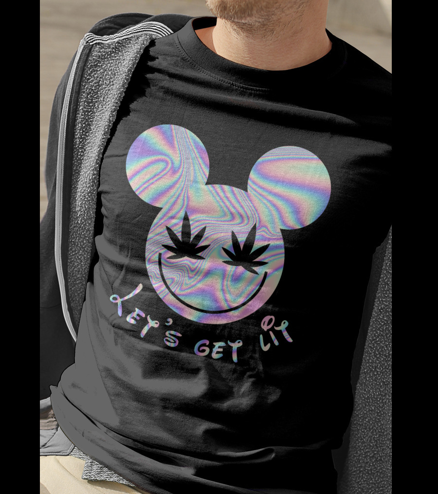 Let's Get Lit Psychedelic Mouse Face With Cannabis Eyes T-Shirt