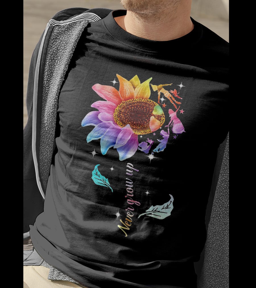 Never Grow Up Peter Pan Rainbow Flower Fantasy T-Shirt