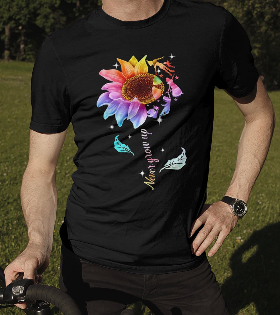 Never Grow Up Peter Pan Rainbow Flower Fantasy T-Shirt