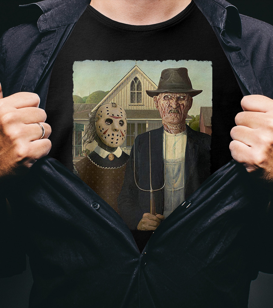 American Gothic Jason Freddy Horror Mashup T-Shirt