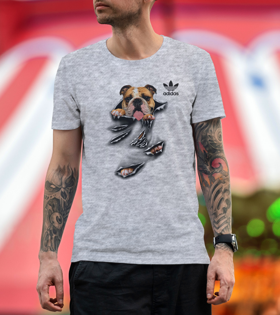 Cool Funny English Bulldog Ripping Through Pocket T-Shirt