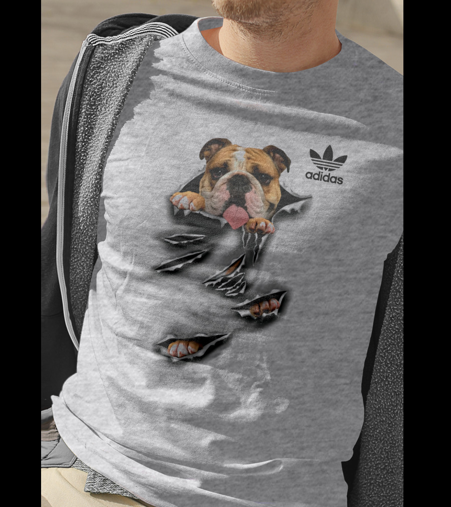 Cool Funny English Bulldog Ripping Through Pocket T-Shirt