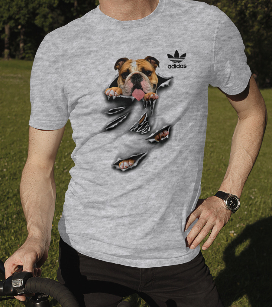 Cool Funny English Bulldog Ripping Through Pocket T-Shirt
