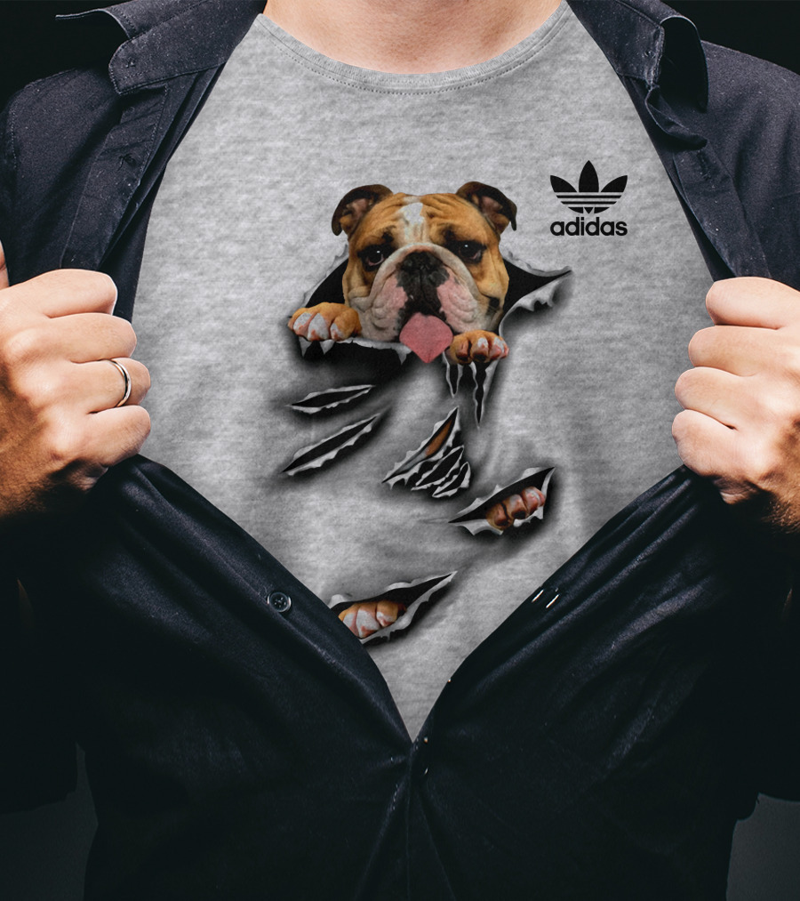Cool Funny English Bulldog Ripping Through Pocket T-Shirt