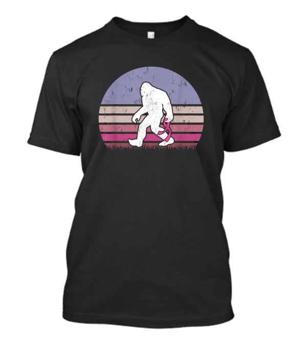 Vintage Bigfoot Breast Cancer Awareness Pink Ribbon Stripes T-Shirt