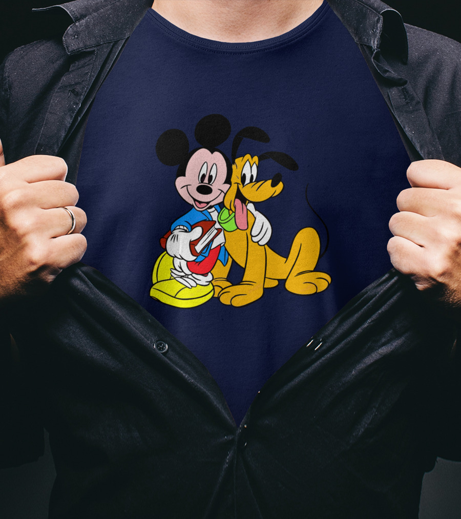 Mickey And Friends Mickey And Pluto Hugging Classic Cartoon T-Shirt