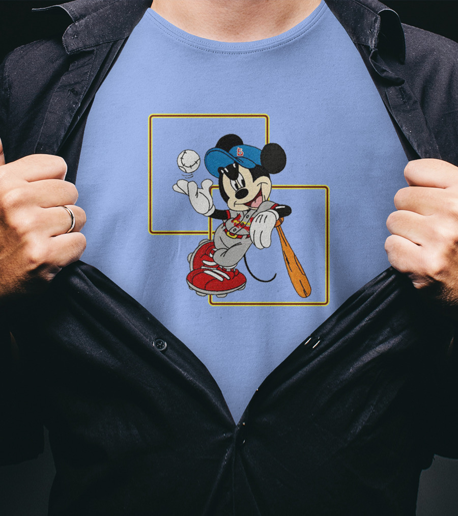 Mickey Mouse Baseball Player Blue Cap Bat And Ball Disney Classic T-Shirt