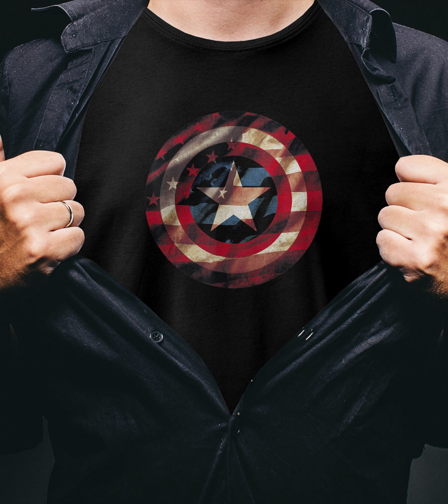 Marvel Captain America Avengers Shield Flag Star Stripes T-Shirt