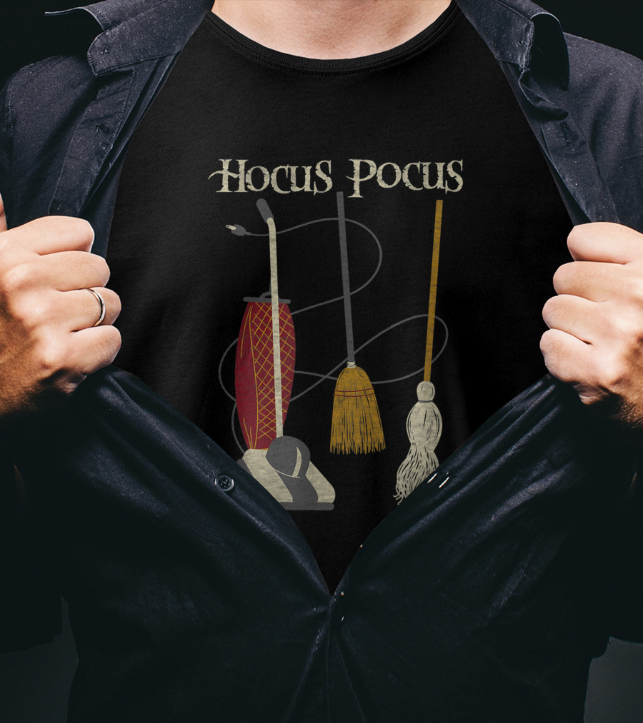 Hocus Pocus Witch Rides Vacuum Broom Mop T-Shirt