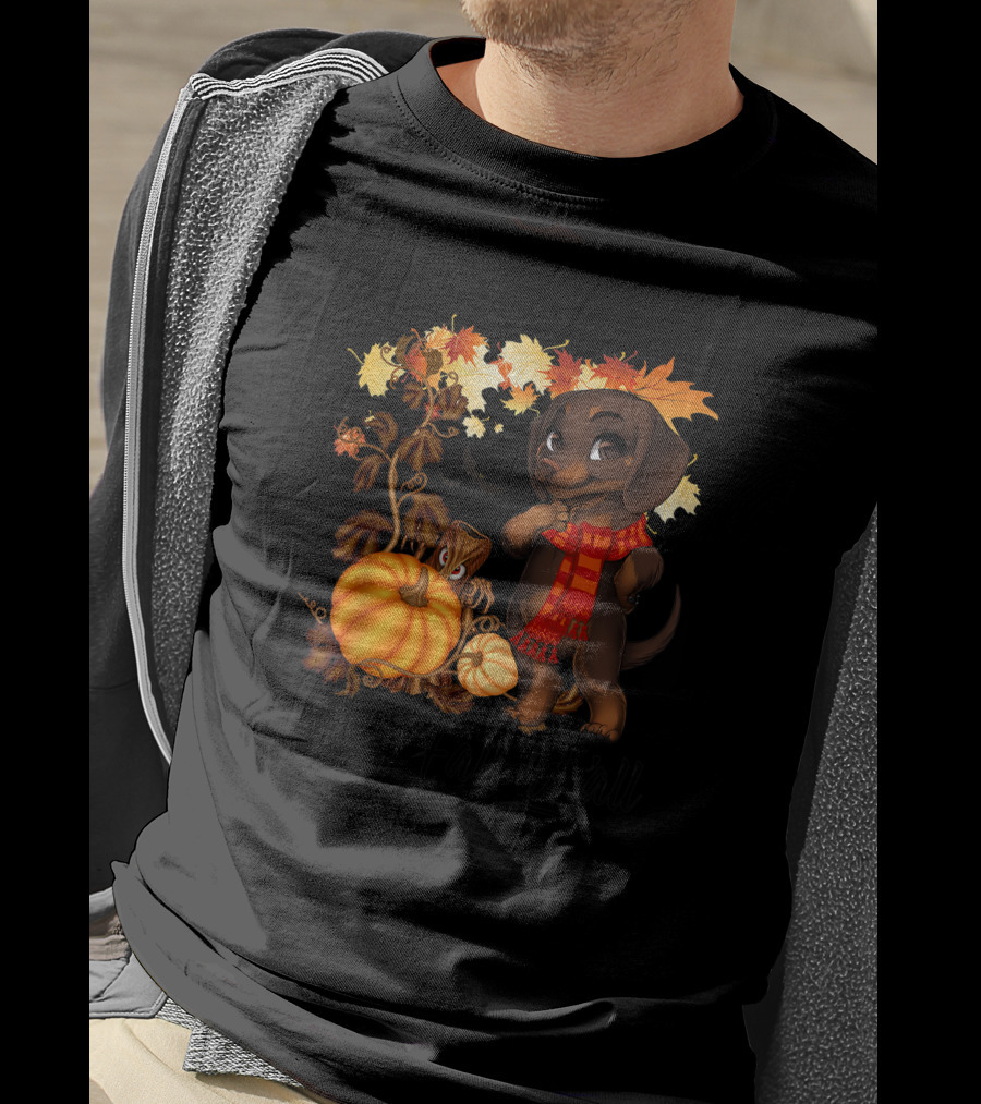 It's Fall Y'all Dachshund With Pumpkins And Autumn Leaves T-Shirt