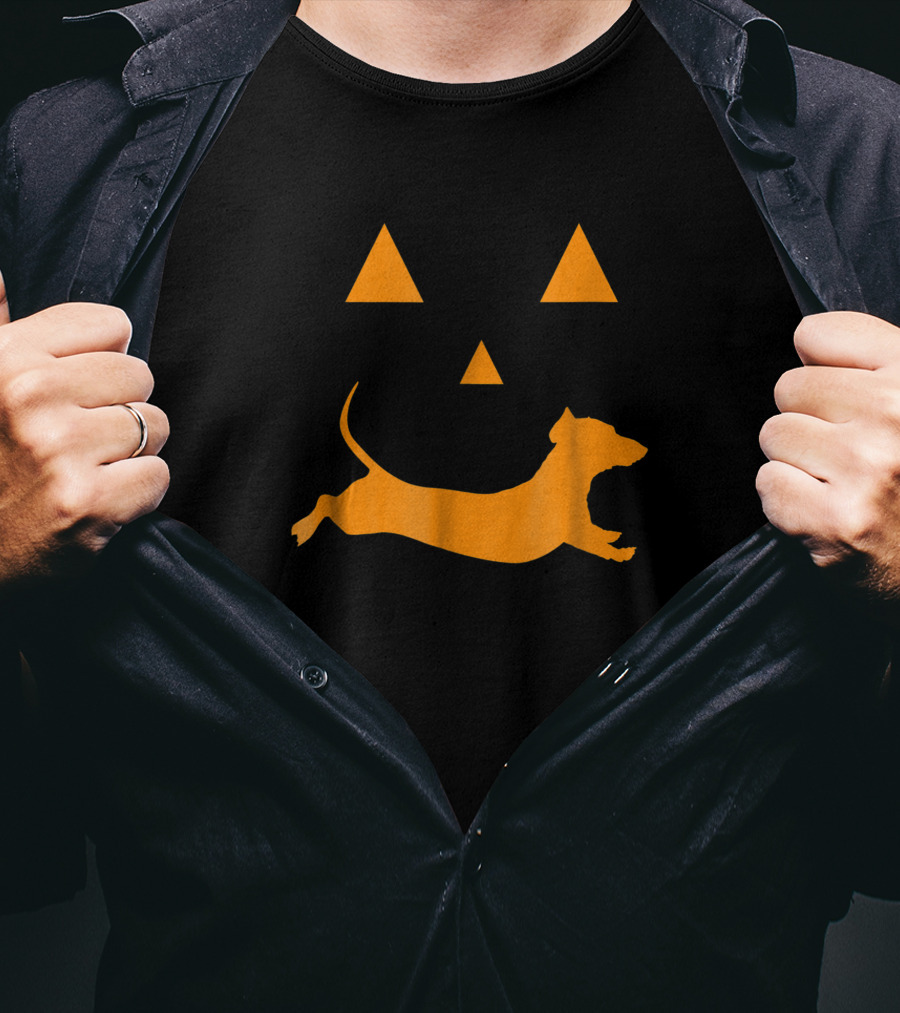 Halloween Pumpkin Face With Orange Dachshund T-Shirt