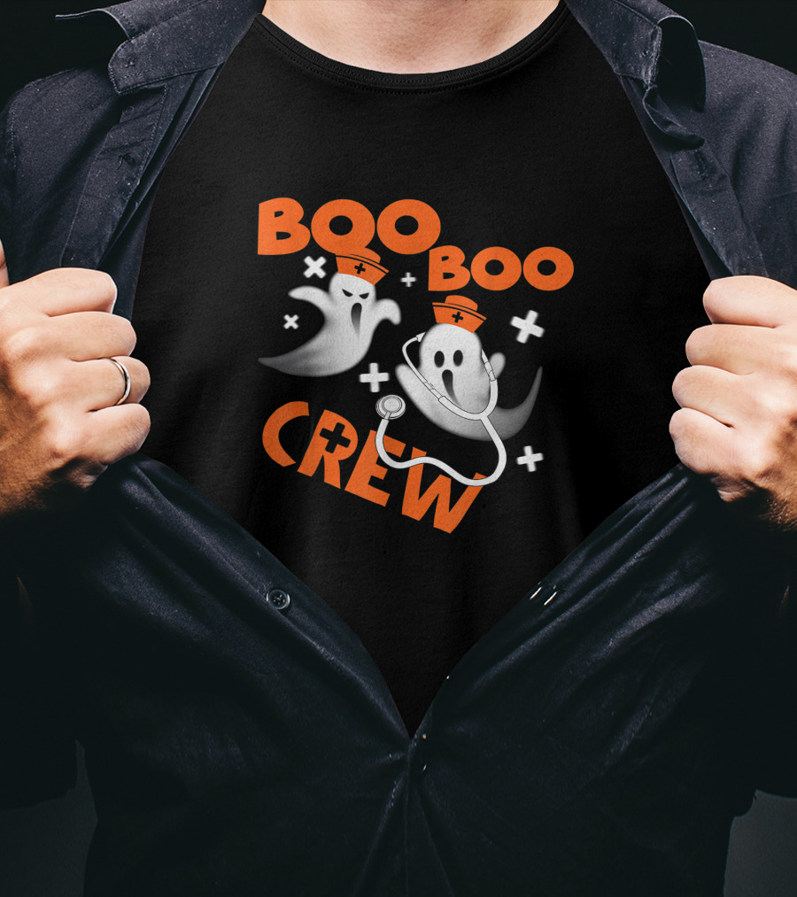 Boo Boo Crew Funny Halloween Ghost Nurse Pumpkin T-Shirt
